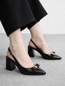 CUCCOO BIZCHIC Scarpe con tacco alto alla moda da donna, con fiocco e tacco spesso in PU, adatte per tutte le stagioni, eleganti per ufficio, festival, vacanze e uso quotidiano - nero - Visualizzare 5