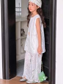 DAZY Textured Sleeveless Shirt Set For Tween Girls - White - View 5