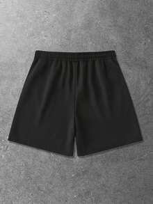 ROMWE MEN Goth Men's Casual Fashionable Street Daily Commute Cross Logo Print Drawstring Waist Shorts, Summer - Black - View 2