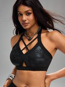 Innovista Women's Fashion Versatile Hollow-Out Criss-Cross Sports Bra For Yoga - Black - View 5