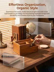 Cirelle 1Pc Tiered Wooden Desktop Storage Box, Solid Wood Construction With Vintage Finish, Multi-Use For Pens, Cosmetics & Small Gadgets, Perfect For Home, Office And Bedroom Organization, Decorative Organizer - Multicolor - View 15