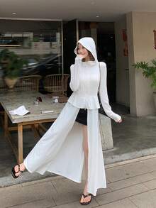 DAZY Leichte Damen Kapuzenjacke, lässig, locker geschnitten, Langarm Windjacke, geeignet für Sommer, Frühling und Herbst, modischer Streetwear-Stil, Strandresort - Weiss - Übersicht 1