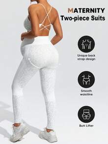 SHEIN Bộ áo ngực và quần thể thao in họa tiết thường ngày dành cho bà bầu. - Nhiều màu - Xem 8