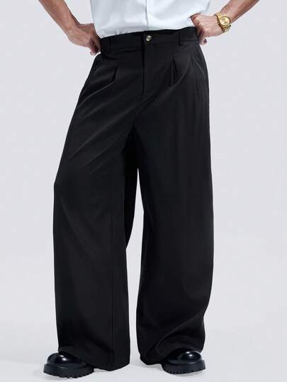 NobleFwd 男士纯色褶皱阔腿宽松休闲宽松正装裤，秋季