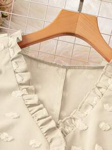 SHEIN DreamScene Plus Size Women Solid Color Ruffle V-Neck Cap Sleeve Blouse - Apricot - View 5