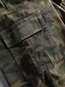 Manfinity Denimwave Quần short denim nam dáng rộng nhiều túi, họa tiết rằn ri, quần short cargo rằn ri nam, quần short rộng thùng thình rằn ri. - xanh quân đội - Xem 8