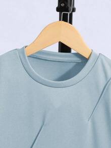 SHEIN Mirajuku Tween Boy Solid Color Round Neck Short Sleeve Loose Casual Summer 2 Pieces Set - Blue - View 4