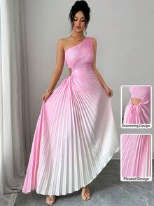 Modelyn Yellow Sleeveless Asymmetric Neck Pleated Ombre Dress For Women - Pink - View 7