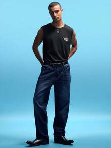 NobleFwd 男式休闲破洞锥形牛仔裤 - 深色水洗藍 - 查看 4