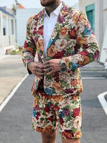 Calvornis 男士優雅復古提花西裝外套與短褲套裝，正式款 - 彩色 - 查看 3