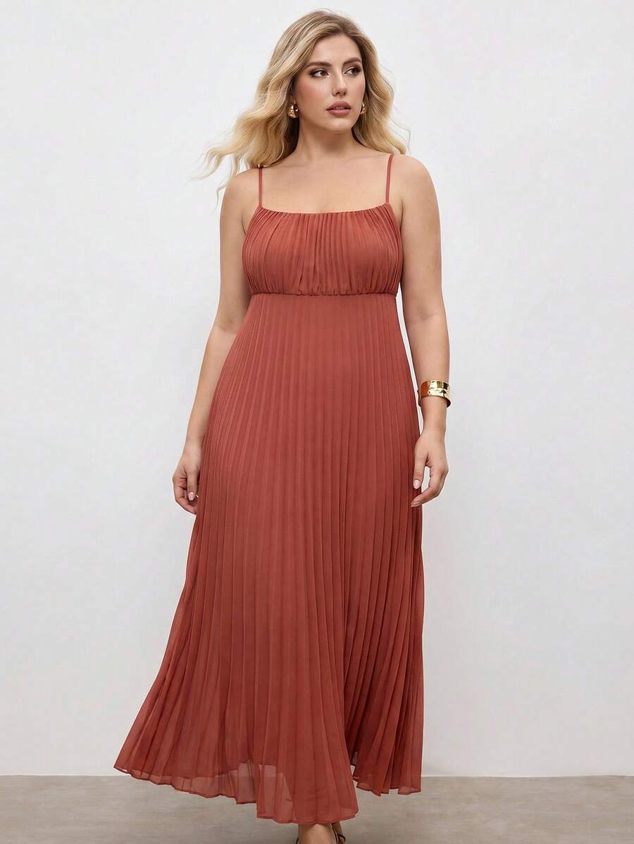 Maija Sukienka wiosenno-letnia na wakacje w rozmiarze plus size 2026 w kolorze ceglastoczerwonym, nowoczesna, jednokolorowa, bezrękawa sukienka plażowa w stylu boho dla kobiet - Brązowy - Zobacz 1