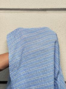 MaterniWear Áo bầu cổ chữ V cài một hàng khuy, xếp ly, kiểu dáng thường ngày, đa năng. - Màu xanh lam - Xem 7
