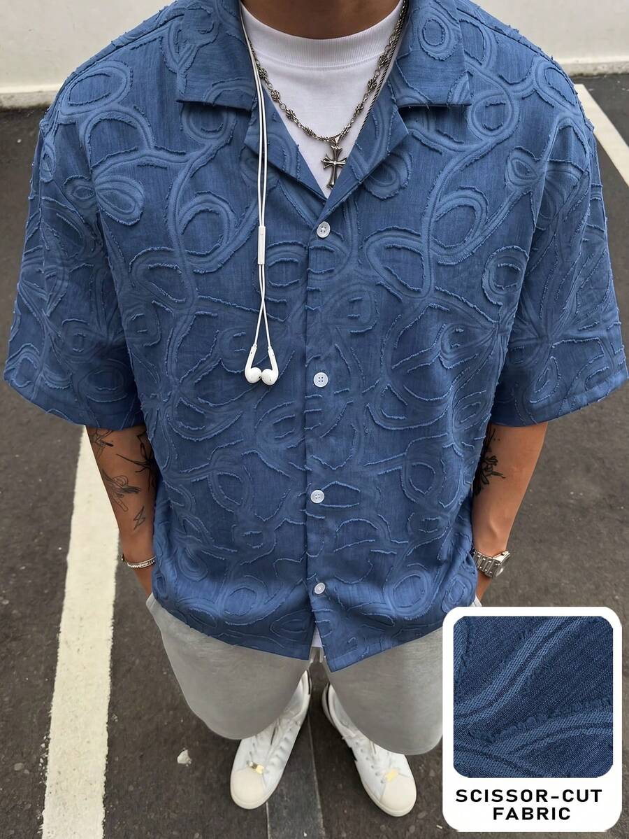 Manfinity EMRG Men's Casual Blue Single-Breasted Short Sleeve Shirt, Summer - Multicolor - View 1