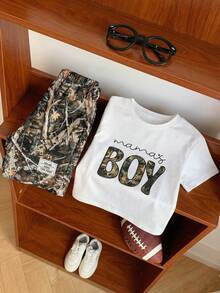 SHEIN 2pcs Young Boys White Summer Set,Casual Cute Graffiti Cartoon Pattern Round Neck Short Sleeve T-Shirt And Shorts Knit Set,Toddler Kids Outfits,School - Multicolor - View 4