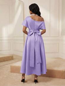 Women's Elegant Solid Color Off Shoulder Long Dress - Mauve Purple - View 6