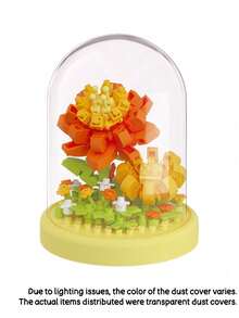 MINKOJA 1PC Building Block Flower In Display Dome, Artificial Botanical Collection For Home Desktop Decor, Eternal Floral Ornament Gift For Women Friends Family, DIY Micro Landscape Desk Accessory For Wedding Anniversary Party Favors, Aesthetic Room Decorations - Multicolor - View 9