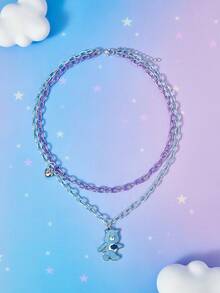 SHEIN X Care Bears 1PC New Creative Cartoon Cute Bear Exquisite Necklace, IP Joint Design, Lovely Personalized, Simple And Generous, Suitable For All Kinds Of Parties, Concerts, Festivals, Exquisite Gifts - Multicolor - View 1
