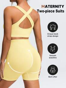 SHEIN Maternity Sports Bra And Shorts Set - Yellow - View 2