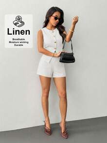 SHEIN PETITE Bộ vest nữ, thanh lịch và thoải mái. - trắng - Xem 3