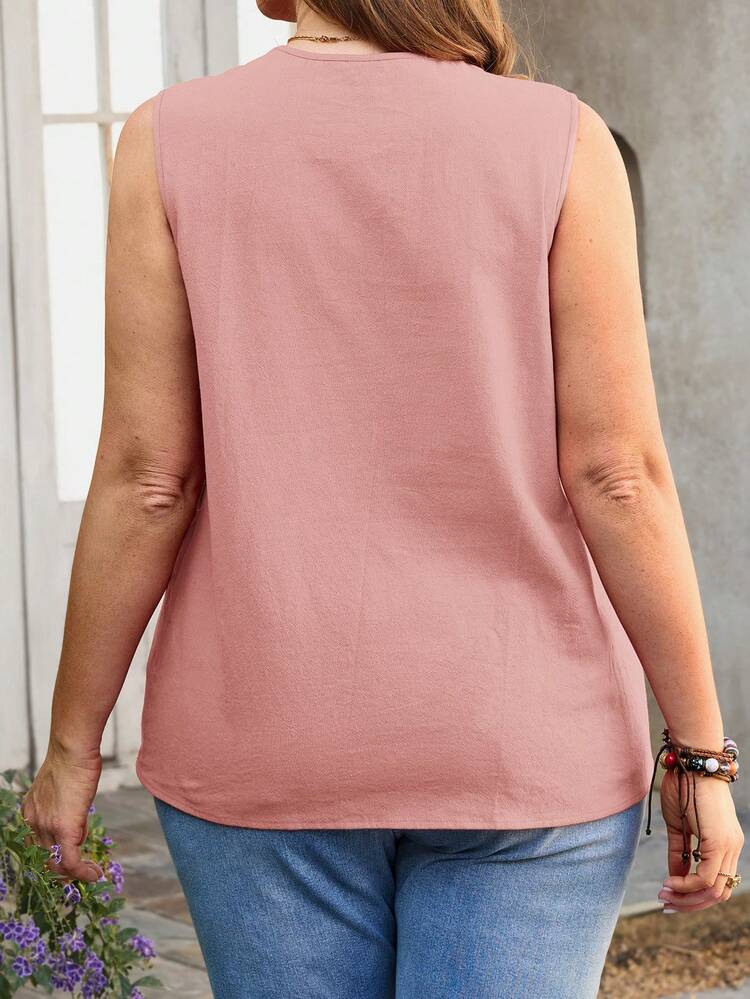 Plus Size Plain Minimalist Sleeveless Shirt