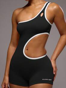 Musera Sport Mono deportivo de corte contrastado con aberturas, para actividades, entrenamiento, gimnasio, pilates, fitness, uso diario, estilo casual y veraniego - Negro - Ver 6