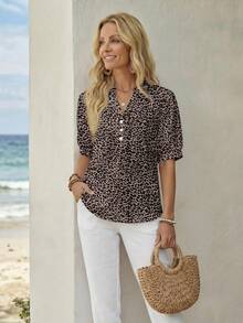 Women's Casual Leopard & Floral Print Shirt, Suitable For Summer - Multicolor - View 3