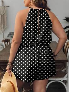 SHEIN VCAY Bộ áo liền quần cổ yếm họa tiết chấm bi dành cho nữ cỡ lớn - Nhiều màu - Xem 2
