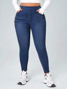 Flexra Plus Size Women Casual Everyday Wear Jeans With Pockets - Dark Wash - View 6