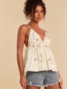 Travachic Women's Sequin Design Ruffle Hem Camisole - Beige - View 4