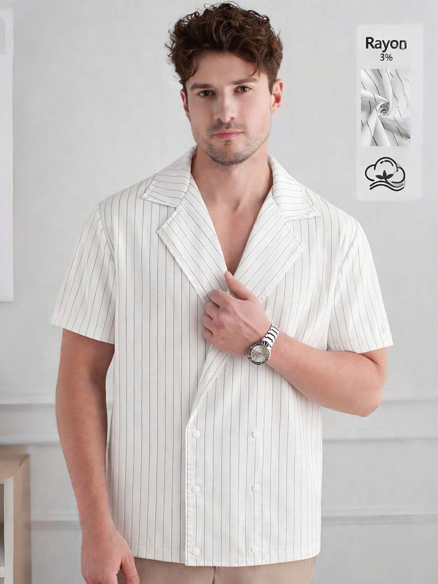 Core Aspect Men's Mature Striped Collared Shirt, Comfortable & Versatile Business Casual Wear Suitable For Commuting, Summer