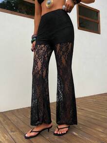 Opulessa Women's Vacation Contrast Lace Cover-Up & Pants Set - Black - View 7