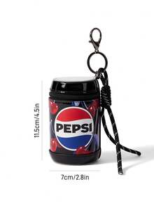 PEPSI X SHEIN 1個PU皮革罐狀零錢包，可存放日常小物品、硬幣、口紅等，可掛在包包上，適合通勤、學習、旅行，適合所有年齡層，學生和朋友皆可用，櫻桃、蘇打 - 黑色 - 查看 7