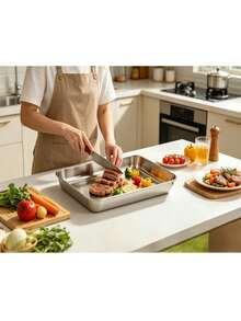 Compra 3 y llévate 2 gratis, 5 piezas de recipientes de almacenamiento de alimentos de acero inoxidable - Incluye tapas gratis, bandejas para hornear, reutilizables para picnics, preparación de comidas, almacenamiento en el refrigerador y artículos esenciales de cocina | Fácil de limpiar, apilables - Multicolor - Ver 4