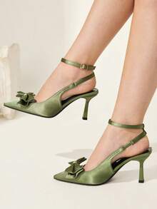 CUCCOO CHICEST Damenschuhe mit doppelter dreidimensionaler Schleife, spitzer Zehenpartie, Knöchelriemen, Stiletto-Absatz, elegant, romantisch, süß, grün, High-Heel-Schuhe für Dates, Nachmittagstee und Pendeln - Grün - Übersicht 4