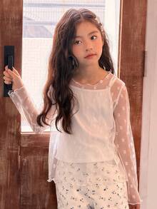DAZY Camiseta feminina pré-adolescente folgada, transparente e oversized, estilo saída de praia. - Branco - Ver 5