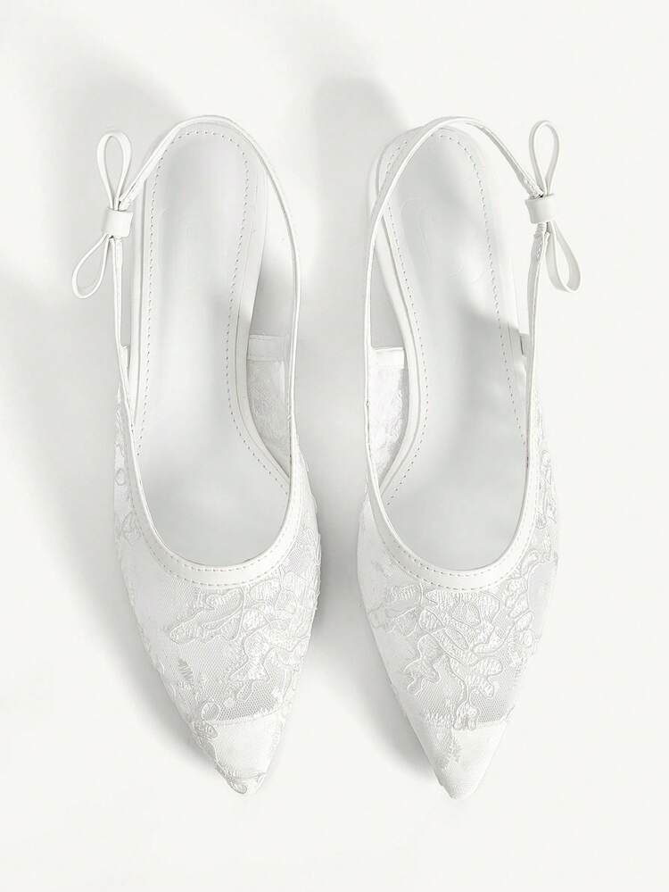 CUCCOO CHICEST Women Shoes Pointed Heel White Lace Mesh Back Lift Sexy Fashion Elegant Skirt Daily Versatile Banquet Party Ladies Flat Shoes Back Lift Empty Shoes