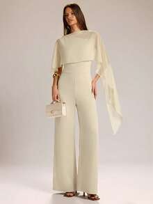 SHEIN BAE Women's Solid Color Casual Jumpsuit Pants For Daily Wear - Apricot - View 3