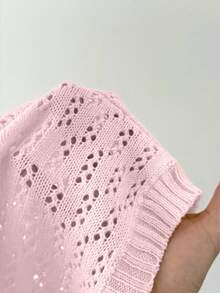 Sweetra Plus Size Women's Fashionable Elegant Dark Style Y2K Short Sleeve Knit Top, Suitable For Spring, Summer And Autumn Wear, Suitable For Commuting - Baby Pink - View 4