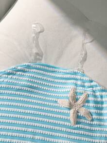 SHEIN 2件套少女沙滩度假风针织拼接布料编织星星装饰套装，适合外出、度假、旅行 - 水鴨藍 - 查看 3