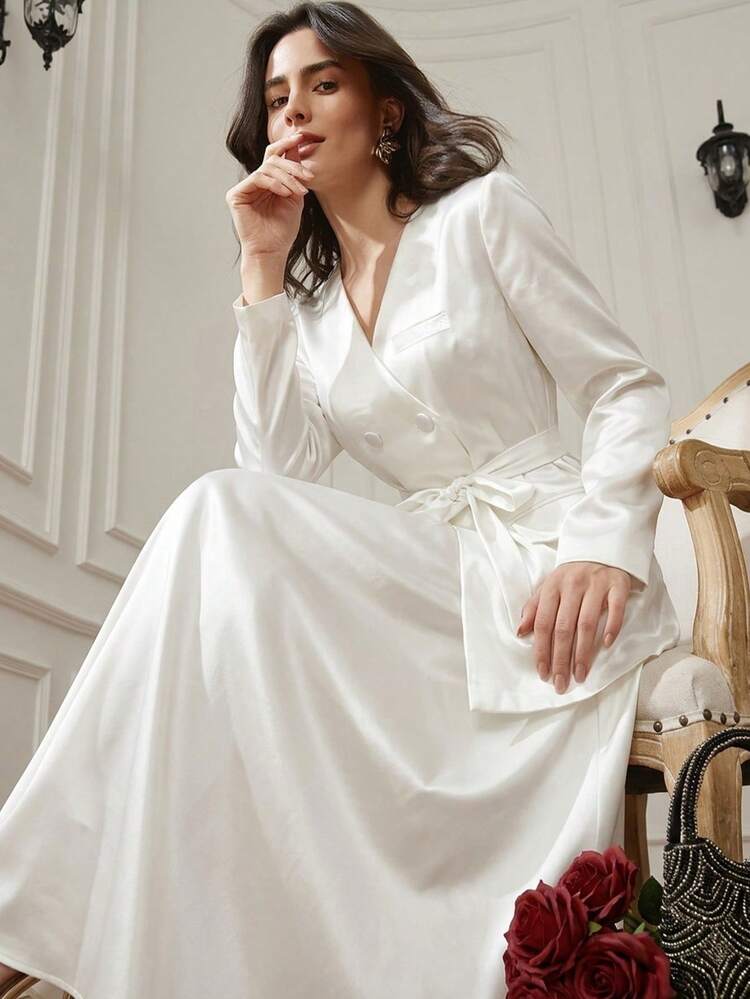 Spring & Summer Blue Two Pieces Satin Formal Dress, Elegant Fit & Flare Silhouette, Suitable For Valentine's Day, Wedding, Party, Cocktail Events