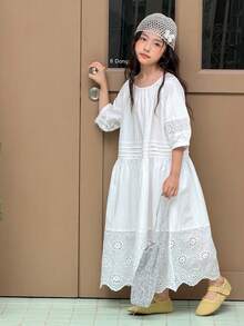 DAZY Tween Girls Crew Neck Loose A-Line Oversized Dress - White - View 6