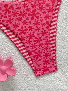 Swim Mod 2026 New Spring/Summer Women 2pcs Swimwear Set, Random Floral Print, Beach Holiday Elegant Casual Swimwear - Red - View 6