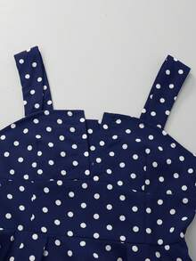 SHEIN Đầm chấm bi cổ điển cho bé gái, chất liệu vải mềm mại (cổ vuông tay phồng eo + dây đeo eo + nền xanh dương họa tiết chấm bi trắng), phù hợp cho nhiều mùa, họa tiết chấm bi cổ điển kết hợp với kiểu dáng retro cho mặc hàng ngày/hẹn hò, chân váy rộng dễ phối đồ, tạo nên vẻ ngoài dịu dàng, nữ tính cổ điển. - Màu xanh hải quân - Xem 3