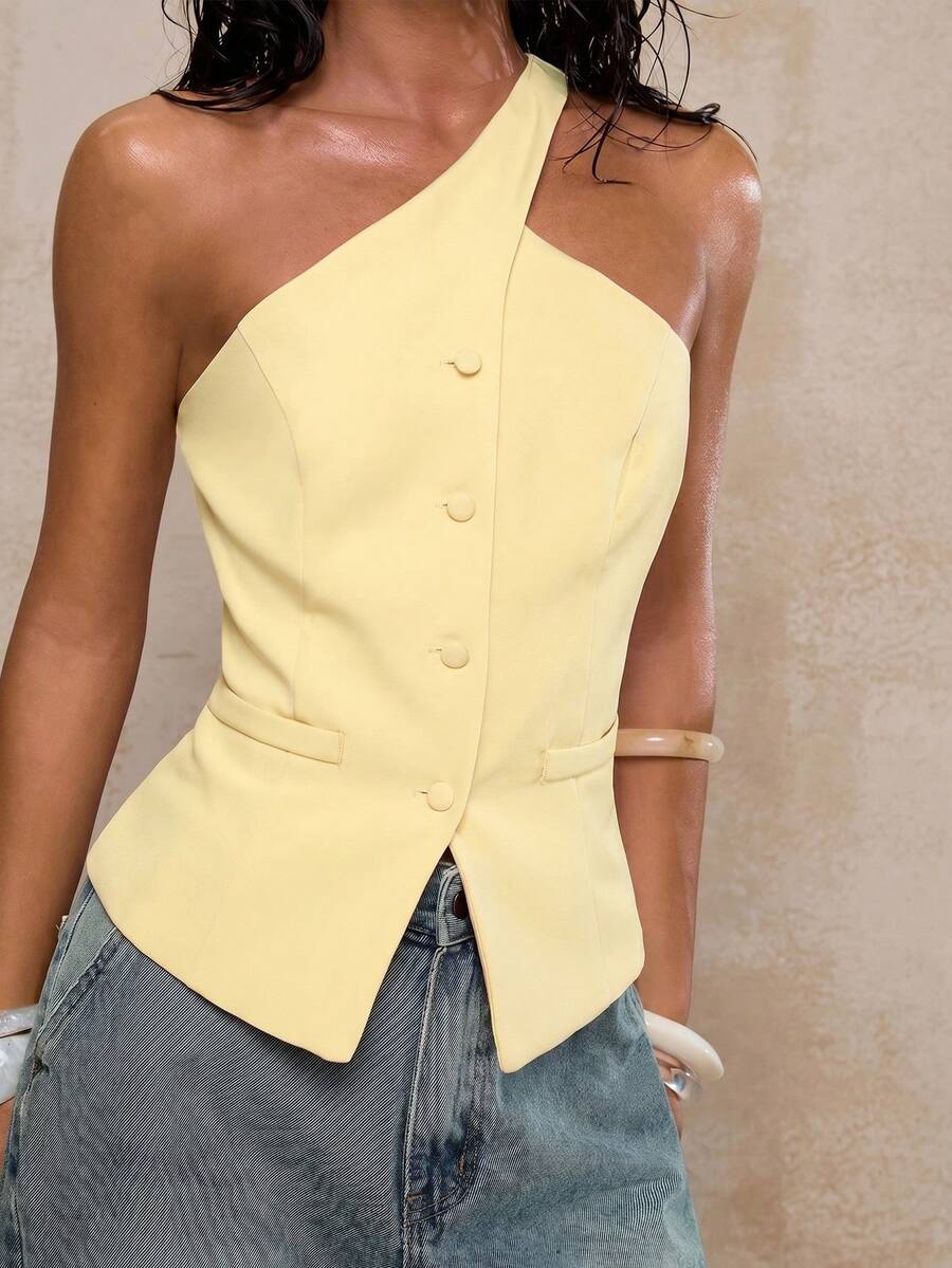Glamine Áo blazer không tay màu mơ dành cho nữ, trang phục mùa hè đa năng. - Màu vàng - Xem 1