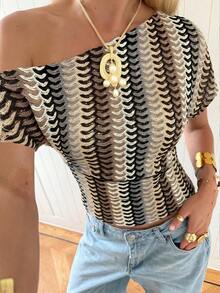 Siren Gaze Women's Striped Asymmetrical Shoulder Top, Spring/Summer,Summer Top - Multicolor - View 7