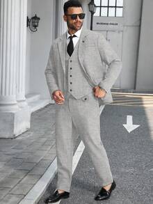 Manfinity Mode Plus Size Men's Solid Color Minimalist Casual Suit Set - Light Grey - View 4