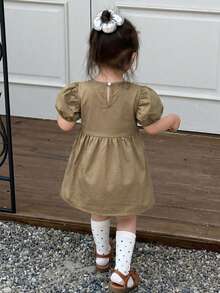 Dazy Kids Vestido Casual Sem Mangas Fofo de Comprimento Médio para Meninas Bebê, Verão - Caqui - Visão 2