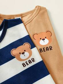 SHEIN 4pcs/Set Baby Boy Cute Cartoon Print Knit Short Sleeve Pajama Set, Summer Basic Multi-Piece Outfit - Multicolor - View 7