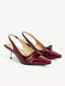 CUCCOO CHICEST 女士优雅休闲派对婚礼蝴蝶结纯色高跟鞋 - 酒紅色 - 查看 2