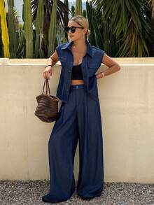 DAZY Damset med eleganta, vardagliga och eleganta kontorskläder i denim, vår och sommar - Blå - Visa 7